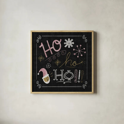 Quirky Christmas Santa Metallic by Michael Mullan. Shown in a natural wood glass frame for a timeless modern aesthetic. Available as an archival giclee rolled canvas, fine art paper, or poster print. SKU 50312a.