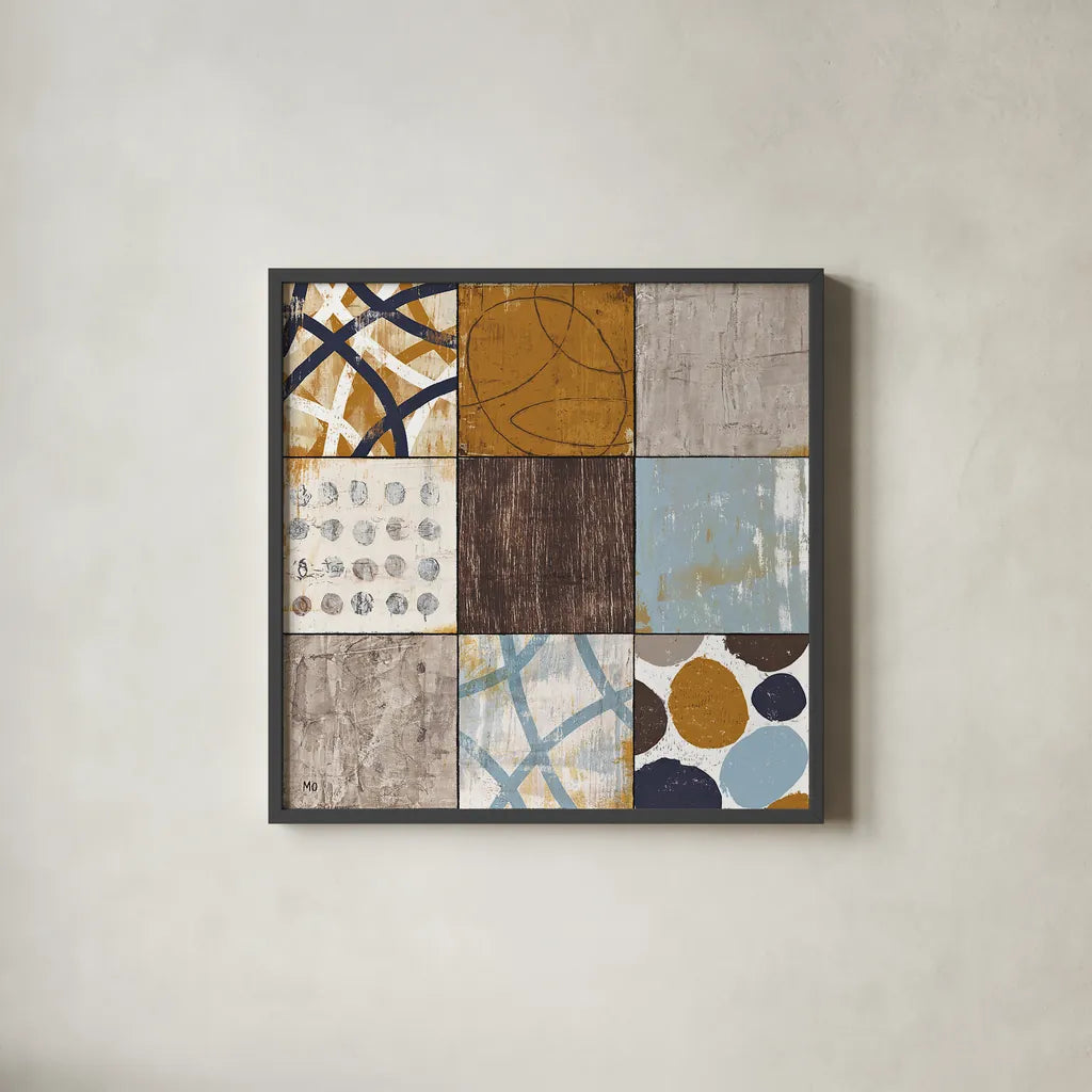 Raw Sienna II by Michael Mullan. Shown in a sleek black glass frame for a contemporary gallery look. Available as an archival giclee rolled canvas, fine art paper, or poster print. SKU 1809a.