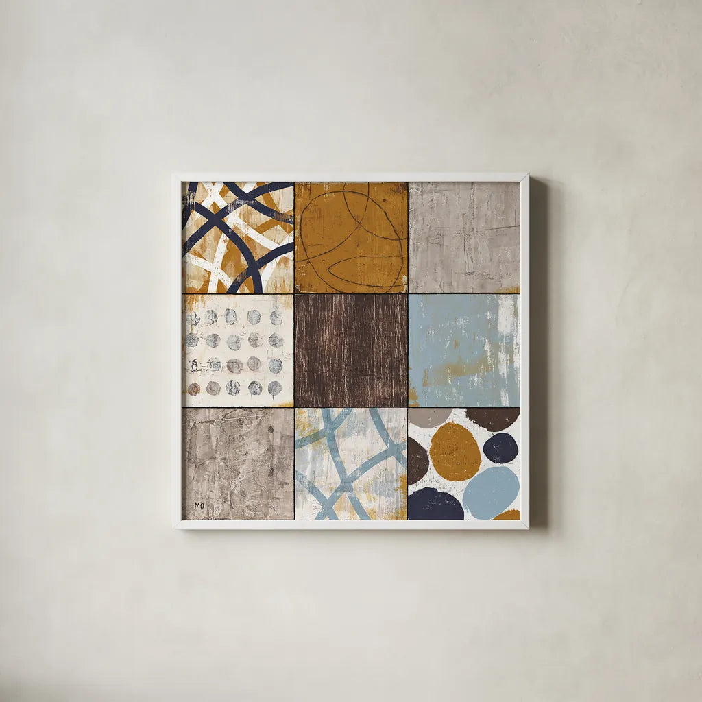 Raw Sienna II by Michael Mullan. Shown in a crisp white glass frame for a clean and minimalist style. Available as an archival giclee rolled canvas, fine art paper, or poster print. SKU 1809a.