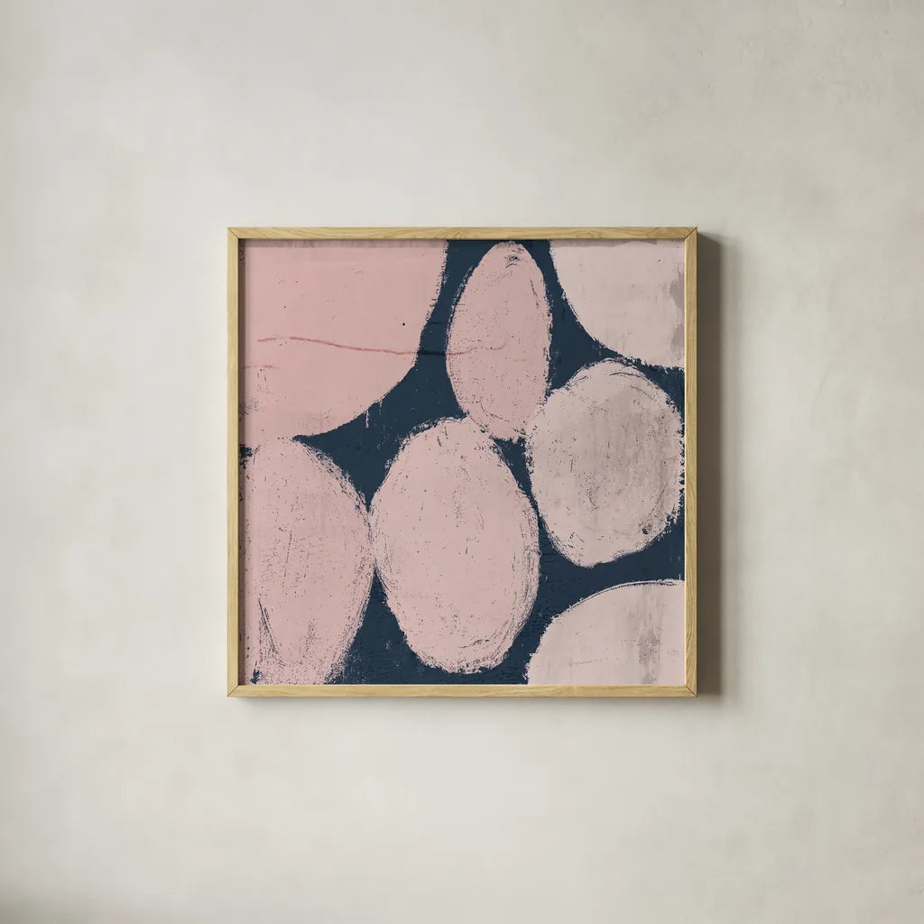 Raw Sienna XII Pink by Michael Mullan. Shown in a natural wood glass frame for a timeless modern aesthetic. Available as an archival giclee rolled canvas, fine art paper, or poster print. SKU 53730a.