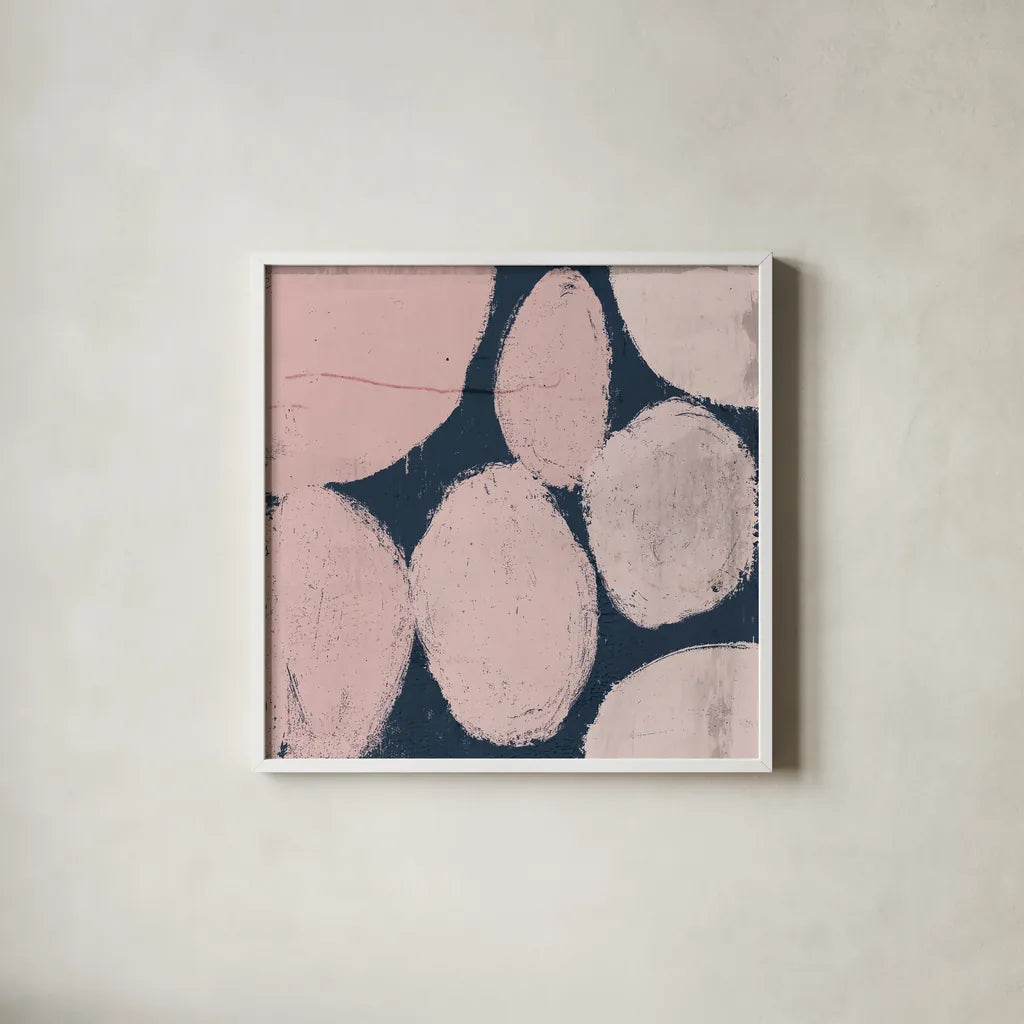 Raw Sienna XII Pink by Michael Mullan. Shown in a crisp white glass frame for a clean and minimalist style. Available as an archival giclee rolled canvas, fine art paper, or poster print. SKU 53730a.
