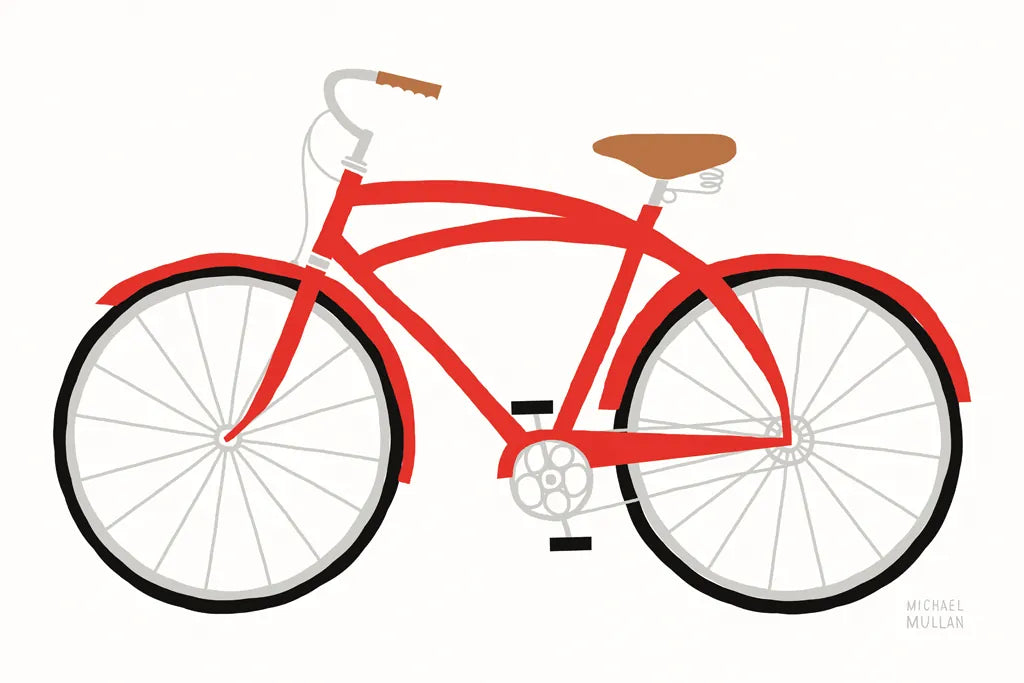 Red Beach Cruiser by Michael Mullan. SKU 87840i. Archival Giclee Fine art print for wall decor.