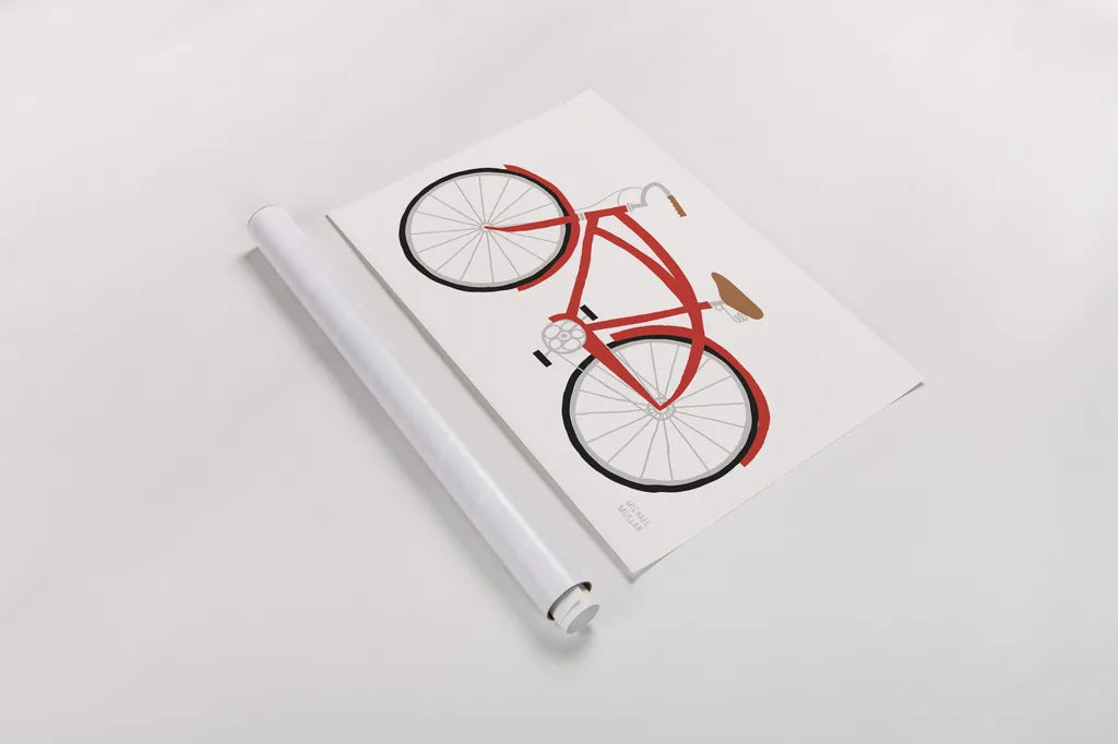 Red Beach Cruiser by Michael Mullan. shown as a rolled paper print. Available as archival giclee rolled canvas, fine art paper, or poster print. SKU 87840i.