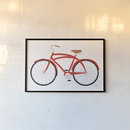 Red Beach Cruiser by Michael Mullan. shown as a paper print in a black flame. Available as a archival giclee rolled canvas, fine art paper, or poster print. SKU 87840i.