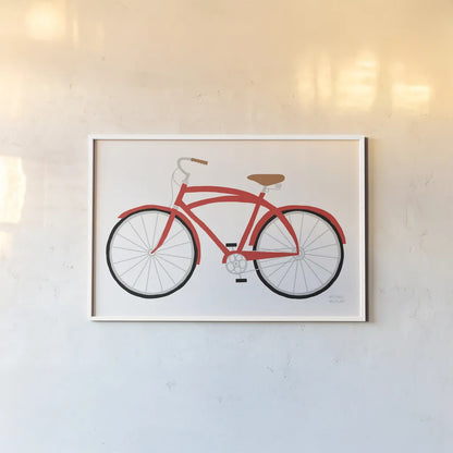 Red Beach Cruiser by Michael Mullan. shown as a paper print in a white frame. Available as a archival giclee rolled canvas, fine art paper, or poster print. SKU 87840i.