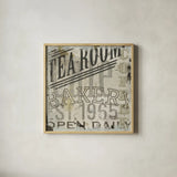 Restaurant Sign III by Michael Mullan. Shown in a natural wood glass frame for a timeless modern aesthetic. Available as an archival giclee rolled canvas, fine art paper, or poster print. SKU 51284a.