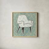 Retro Chair I by Michael Mullan. Shown in a natural wood glass frame for a timeless modern aesthetic. Available as an archival giclee rolled canvas, fine art paper, or poster print. SKU 50768a.