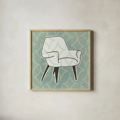 Retro Chair I by Michael Mullan. Shown in a natural wood glass frame for a timeless modern aesthetic. Available as an archival giclee rolled canvas, fine art paper, or poster print. SKU 50768a.
