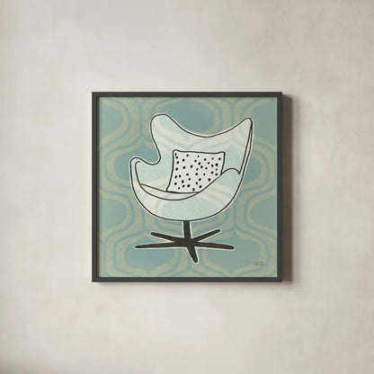 Retro Chair II by Michael Mullan. Shown in a sleek black glass frame for a contemporary gallery look. Available as an archival giclee rolled canvas, fine art paper, or poster print. SKU 50769a.