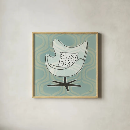 Retro Chair II by Michael Mullan. Shown in a natural wood glass frame for a timeless modern aesthetic. Available as an archival giclee rolled canvas, fine art paper, or poster print. SKU 50769a.