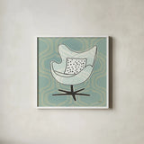 Retro Chair II by Michael Mullan. Shown in a crisp white glass frame for a clean and minimalist style. Available as an archival giclee rolled canvas, fine art paper, or poster print. SKU 50769a.