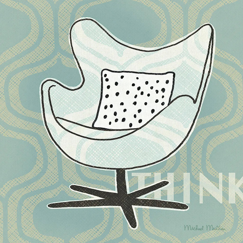 Retro Chair II Think by Michael Mullan. SKU 27880a. Archival Giclee Fine art print for wall decor.