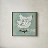 Retro Chair II Think by Michael Mullan. Shown in a sleek black glass frame for a contemporary gallery look. Available as an archival giclee rolled canvas, fine art paper, or poster print. SKU 27880a.
