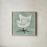 Retro Chair II Think by Michael Mullan. Shown in a natural wood glass frame for a timeless modern aesthetic. Available as an archival giclee rolled canvas, fine art paper, or poster print. SKU 27880a.