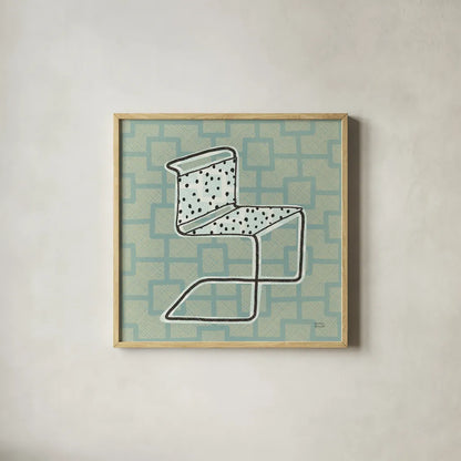 Retro Chair III by Michael Mullan. Shown in a natural wood glass frame for a timeless modern aesthetic. Available as an archival giclee rolled canvas, fine art paper, or poster print. SKU 50770a.