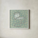 Retro Chair III by Michael Mullan. Shown in a crisp white glass frame for a clean and minimalist style. Available as an archival giclee rolled canvas, fine art paper, or poster print. SKU 50770a.