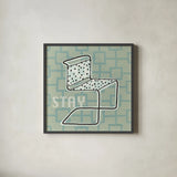 Retro Chair III Stay by Michael Mullan. Shown in a sleek black glass frame for a contemporary gallery look. Available as an archival giclee rolled canvas, fine art paper, or poster print. SKU 27881a.
