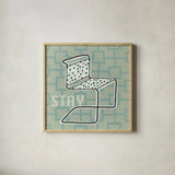 Retro Chair III Stay by Michael Mullan. Shown in a natural wood glass frame for a timeless modern aesthetic. Available as an archival giclee rolled canvas, fine art paper, or poster print. SKU 27881a.