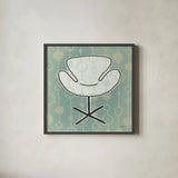 Retro Chair IV by Michael Mullan. Shown in a sleek black glass frame for a contemporary gallery look. Available as an archival giclee rolled canvas, fine art paper, or poster print. SKU 50771a.