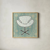Retro Chair IV by Michael Mullan. Shown in a natural wood glass frame for a timeless modern aesthetic. Available as an archival giclee rolled canvas, fine art paper, or poster print. SKU 50771a.