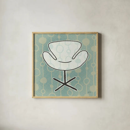 Retro Chair IV by Michael Mullan. Shown in a natural wood glass frame for a timeless modern aesthetic. Available as an archival giclee rolled canvas, fine art paper, or poster print. SKU 50771a.