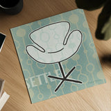Retro Chair IV Settle by Michael Mullan. Shown as a detailed flat fine art print, highlighting archival giclee quality. Available as an archival giclee rolled canvas, fine art paper, or poster print. SKU 27882a.