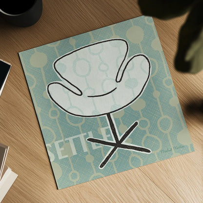 Retro Chair IV Settle by Michael Mullan. Shown as a detailed flat fine art print, highlighting archival giclee quality. Available as an archival giclee rolled canvas, fine art paper, or poster print. SKU 27882a.
