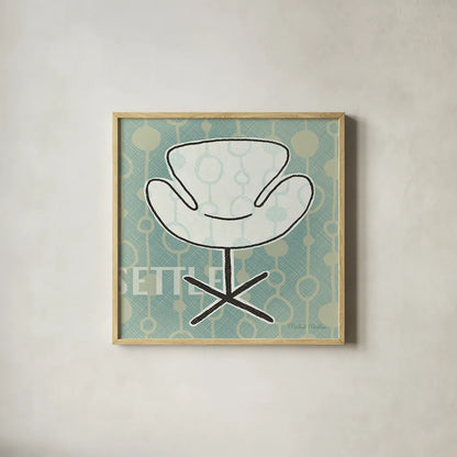 Retro Chair IV Settle by Michael Mullan. Shown in a natural wood glass frame for a timeless modern aesthetic. Available as an archival giclee rolled canvas, fine art paper, or poster print. SKU 27882a.