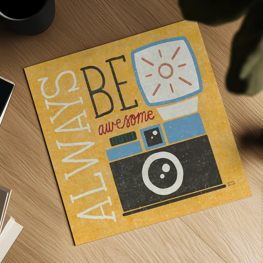 Retro Desktop Camera v2 by Michael Mullan. Shown as a detailed flat fine art print, highlighting archival giclee quality. Available as an archival giclee rolled canvas, fine art paper, or poster print. SKU 60985a.