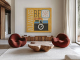 Retro Desktop Camera v2 by Michael Mullan. Shown as extra-large giant wall art in a modern living room. Available as an archival giclee rolled canvas, fine art paper, or poster print. SKU 60985a.