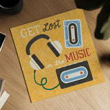 Retro Desktop Headphones v2 by Michael Mullan. Shown as a detailed flat fine art print, highlighting archival giclee quality. Available as an archival giclee rolled canvas, fine art paper, or poster print. SKU 60988a.