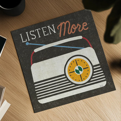 Retro Desktop Radio v2 by Michael Mullan. Shown as a detailed flat fine art print, highlighting archival giclee quality. Available as an archival giclee rolled canvas, fine art paper, or poster print. SKU 60984a.