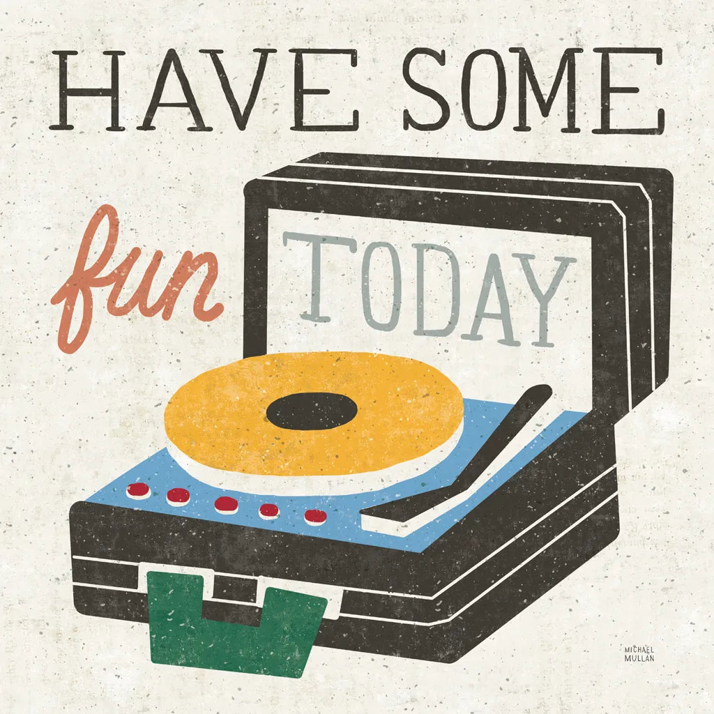 Retro Desktop Record Player v2 by Michael Mullan. SKU 60986a. Archival Giclee Fine art print for wall decor.