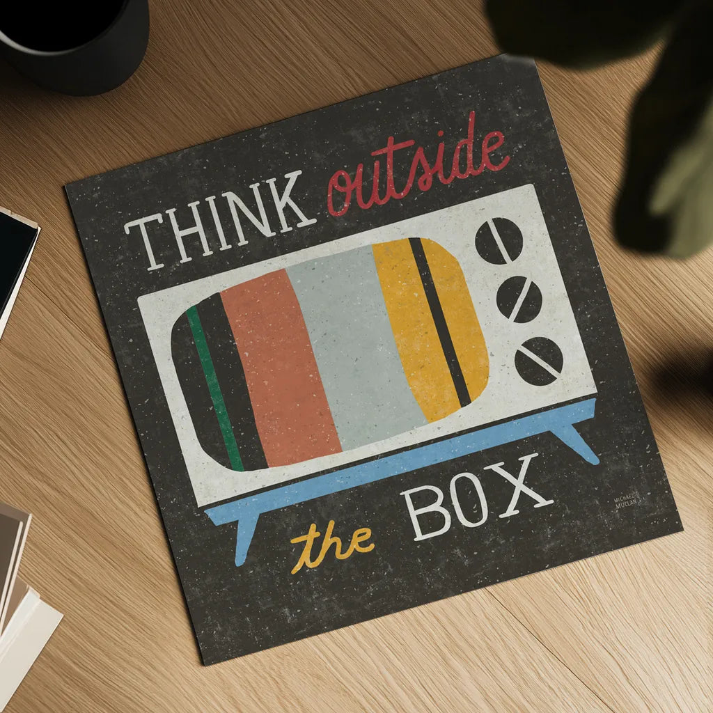 Retro Desktop Television v2 by Michael Mullan. Shown as a detailed flat fine art print, highlighting archival giclee quality. Available as an archival giclee rolled canvas, fine art paper, or poster print. SKU 60987a.