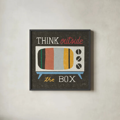 Retro Desktop Television v2 by Michael Mullan. Shown in a sleek black glass frame for a contemporary gallery look. Available as an archival giclee rolled canvas, fine art paper, or poster print. SKU 60987a.