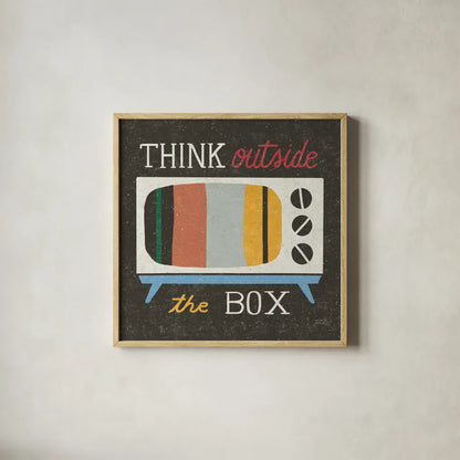 Retro Desktop Television v2 by Michael Mullan. Shown in a natural wood glass frame for a timeless modern aesthetic. Available as an archival giclee rolled canvas, fine art paper, or poster print. SKU 60987a.