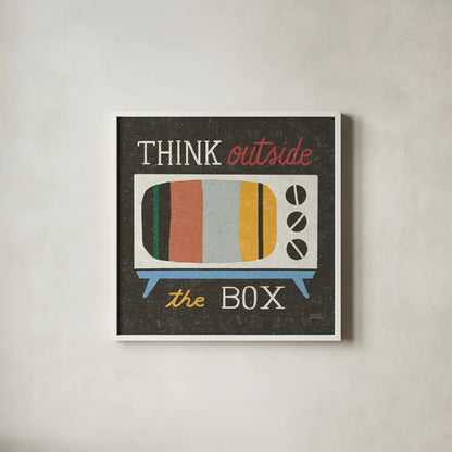 Retro Desktop Television v2 by Michael Mullan. Shown in a crisp white glass frame for a clean and minimalist style. Available as an archival giclee rolled canvas, fine art paper, or poster print. SKU 60987a.