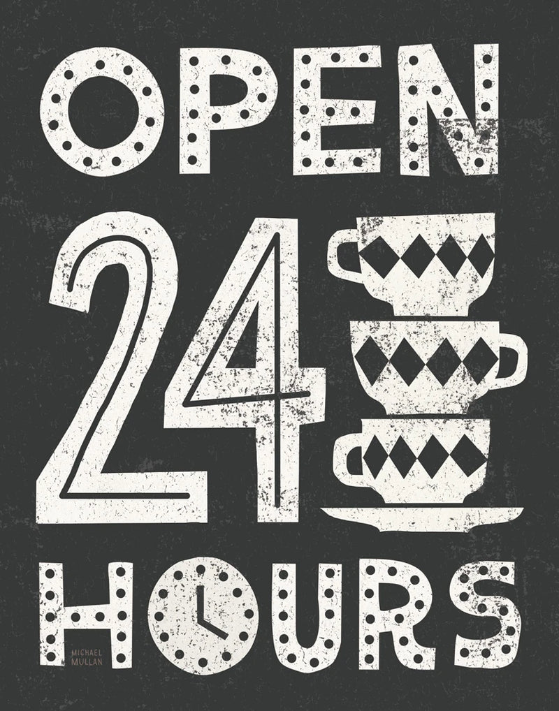 Retro Diner Black Open 24 Hours by Michael Mullan