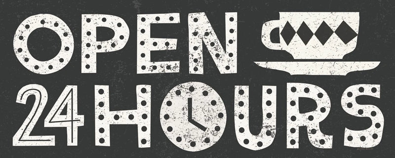 Retro Diner Black Open 24 Hours Panel by Michael Mullan