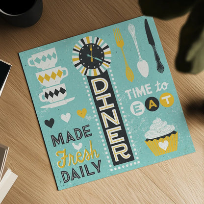 Retro Diner Pattern I by Michael Mullan. Shown as a detailed flat fine art print, highlighting archival giclee quality. Available as an archival giclee rolled canvas, fine art paper, or poster print. SKU 18694a.