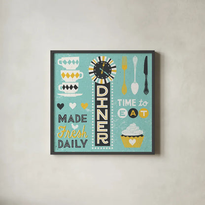 Retro Diner Pattern I by Michael Mullan. Shown in a sleek black glass frame for a contemporary gallery look. Available as an archival giclee rolled canvas, fine art paper, or poster print. SKU 18694a.