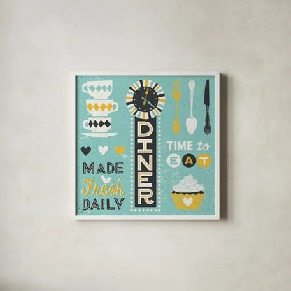 Retro Diner Pattern I by Michael Mullan. Shown in a crisp white glass frame for a clean and minimalist style. Available as an archival giclee rolled canvas, fine art paper, or poster print. SKU 18694a.