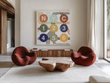 Retro New York CIty Life Subway by Michael Mullan. Shown as extra-large giant wall art in a modern living room. Available as an archival giclee rolled canvas, fine art paper, or poster print. SKU 59423a.