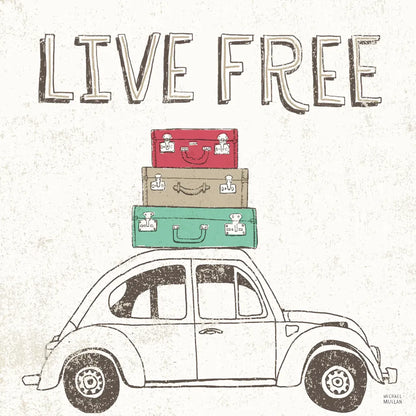 Road Trip Beetle Luggage by Michael Mullan. SKU 17670a. Archival Giclee Fine art print for wall decor.