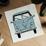 Road Trip Bus v2 by Michael Mullan. Shown as a detailed flat fine art print, highlighting archival giclee quality. Available as an archival giclee rolled canvas, fine art paper, or poster print. SKU 104071a.