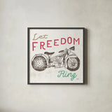 Road Trip Motorcycle by Michael Mullan. Shown in a sleek black glass frame for a contemporary gallery look. Available as an archival giclee rolled canvas, fine art paper, or poster print. SKU 17674a.