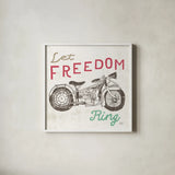 Road Trip Motorcycle by Michael Mullan. Shown in a crisp white glass frame for a clean and minimalist style. Available as an archival giclee rolled canvas, fine art paper, or poster print. SKU 17674a.