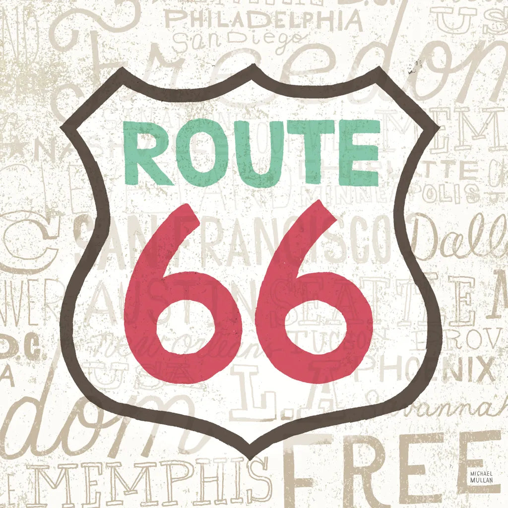 Road Trip Route 66 by Michael Mullan. SKU 19196a. Archival Giclee Fine art print for wall decor.
