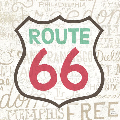 Road Trip Route 66 by Michael Mullan. SKU 19196a. Archival Giclee Fine art print for wall decor.