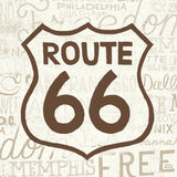 Road Trip Route 66 Brown by Michael Mullan. SKU 32583a. Archival Giclee Fine art print for wall decor.